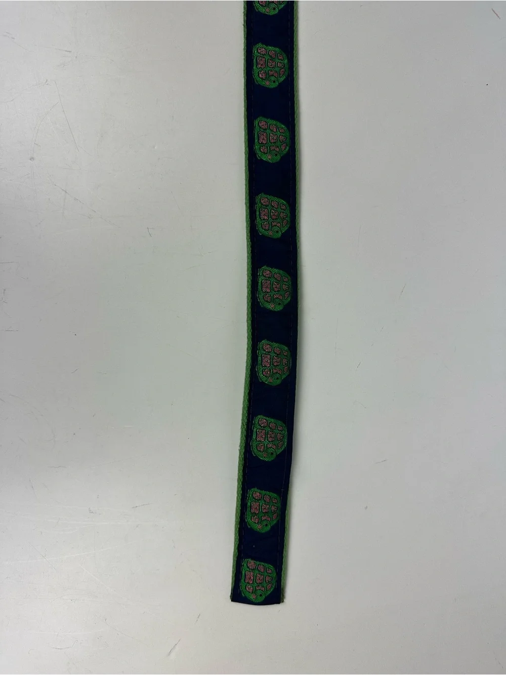 Turtle Pattern Ribbon Belt Brass D-Ring Navy Blue Green
